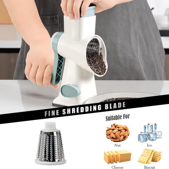 Cheese Grater Hand Crank Rotating Cheese Shredder Stainless Steel White - Picture 5 of 7